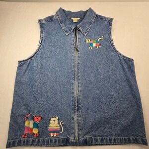 Y2K Cj Banks Embroidered Cats Womens‎ Catmom Vest Sz S Artsy Furbaby Whimsical